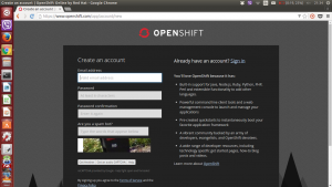 OpenShift - Stranica za kreiranje novog naloga